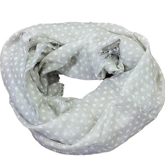 Lightweight Gray Viscose Infinity Scarf with White Polka Dots L35"X W28" - Picture 2 of 9
